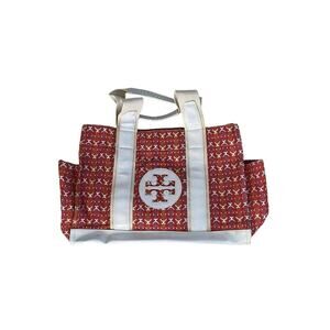 Tory Burch Ella Tote Bag Pink Orange White Patent Preppy